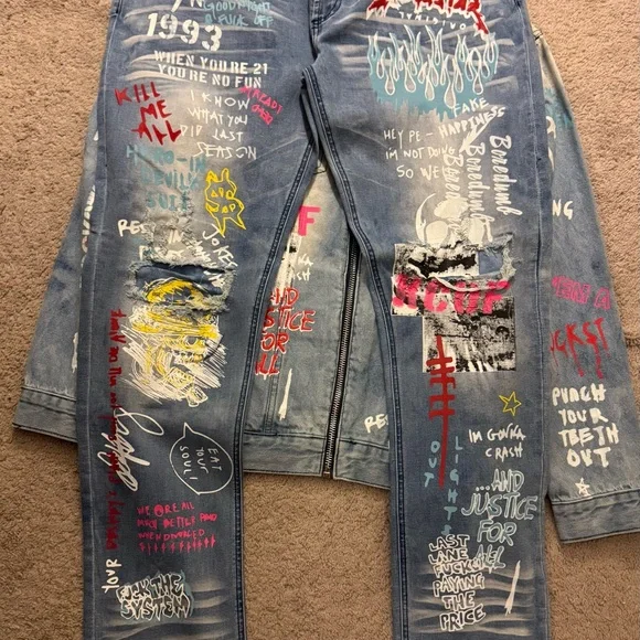 Rockstar Denim Jacket and Jeans Set Men jacket 2x pants 42 x32 brand new